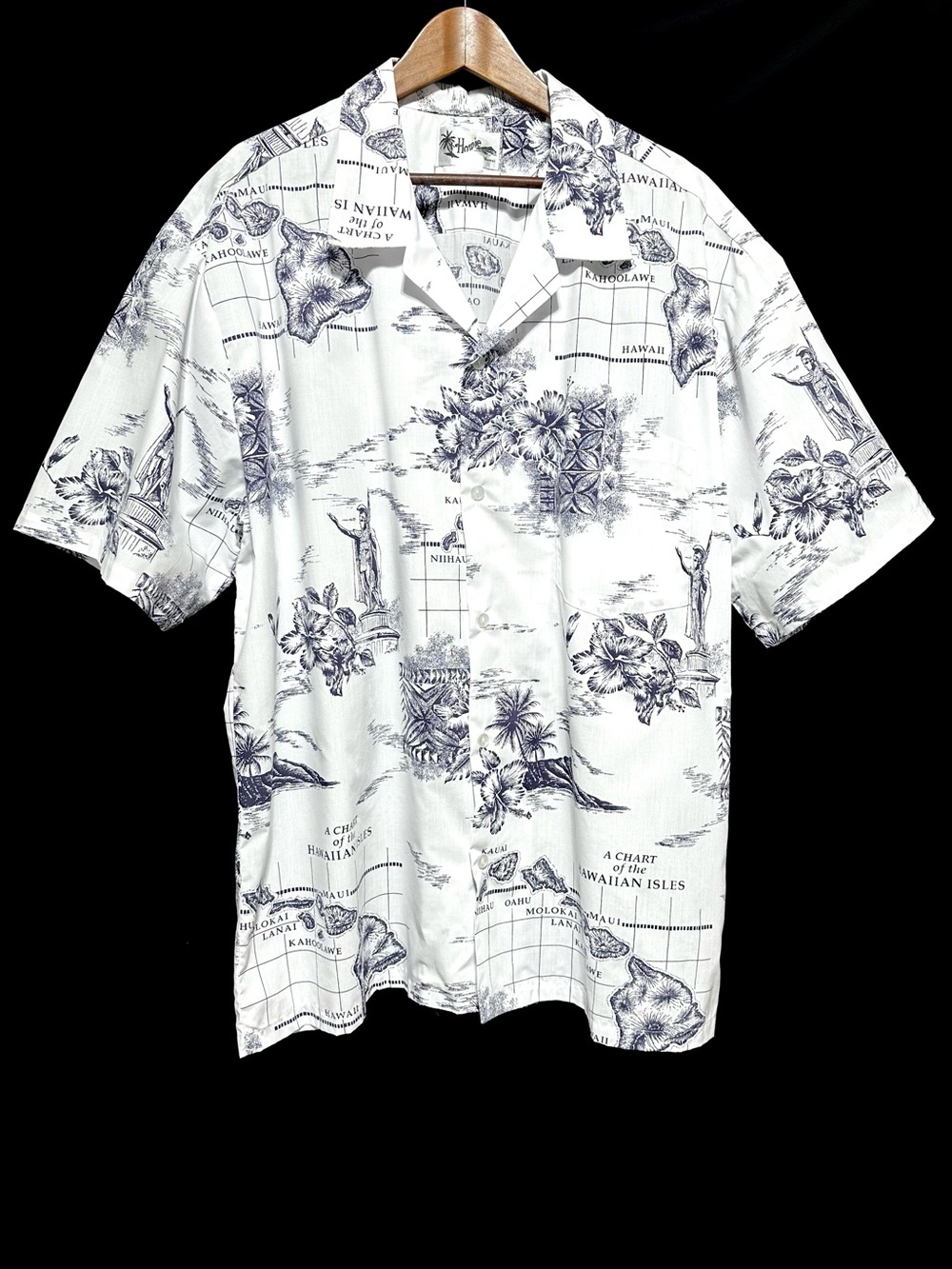 Howie Made in Hawaii Map Print Aloha Camp Shirt 3XL Cotton Rayon